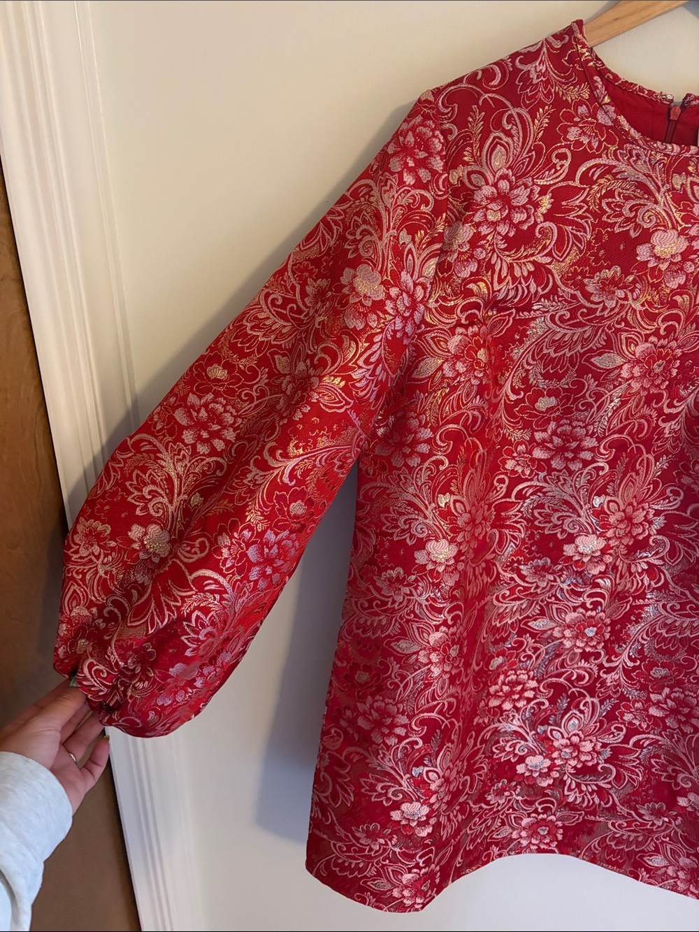 Hyacinth House Red Floral Jacquard Long Sleeve Mini Dress - Picture 2 of 8